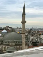 View of Taksim Mosque and Istanbul skyline from Taksim Gönen Hotel terrace.