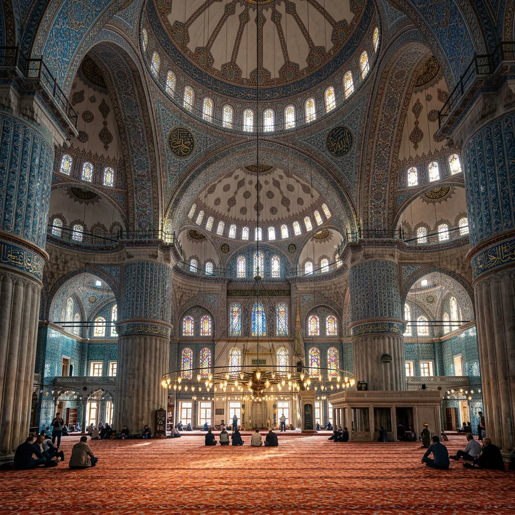 Blue Mosque's İznik-tiled domes and grand chandelier in Istanbul interior tour