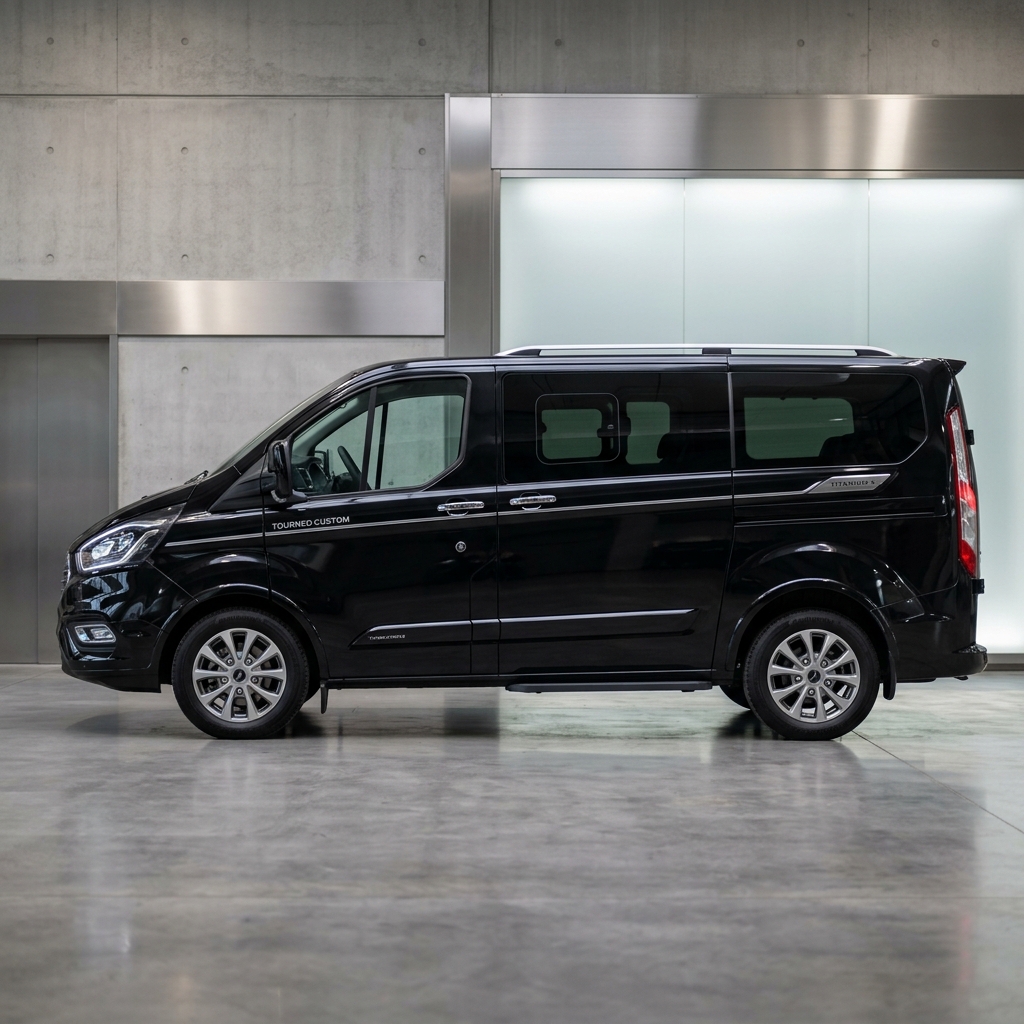 Blue Ford Tourneo side profile view, Istanbul city tour and VIP transfer minivan