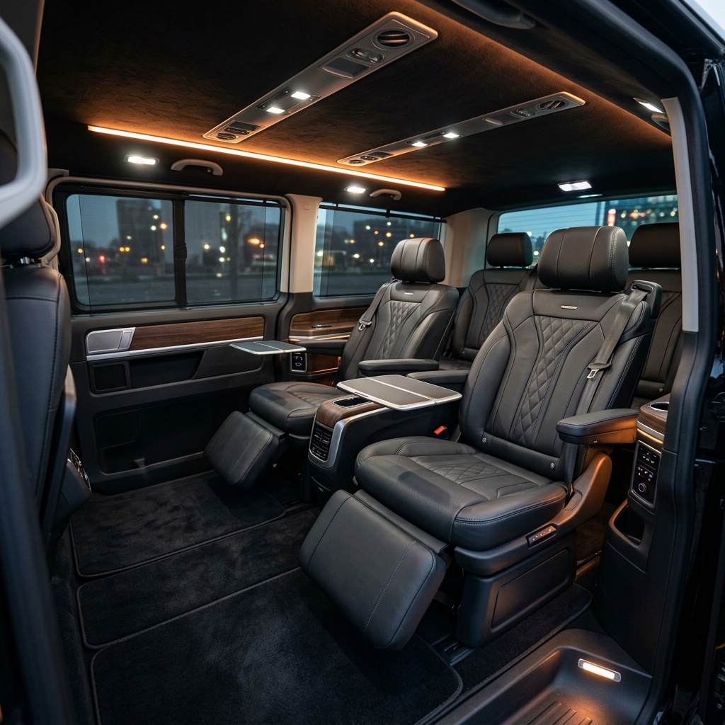 Volkswagen Caravelle interior cabin, spacious modular seating for Istanbul group transfer