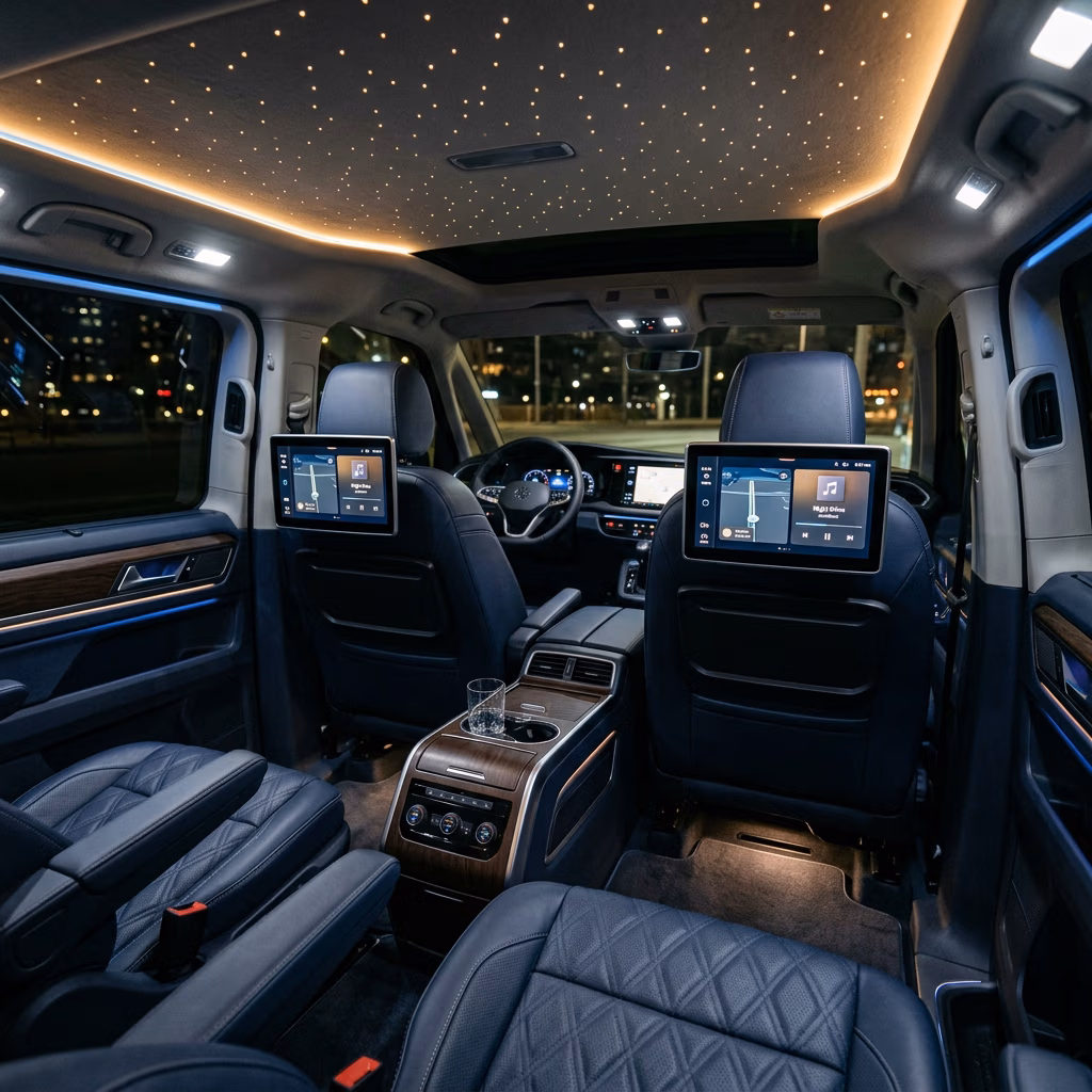 Volkswagen Caravelle interior detail, quality cabin touches for comfort on Istanbul transfer