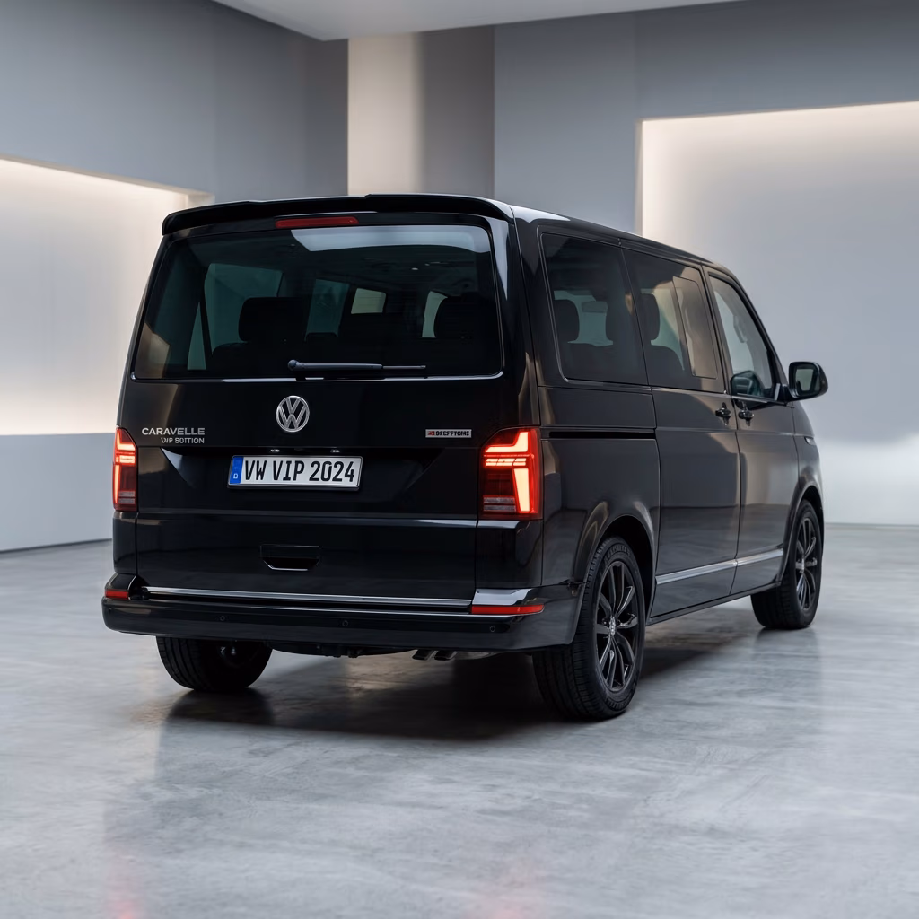 Volkswagen Caravelle rear view, wide tailgate for Istanbul airport transfer luggage