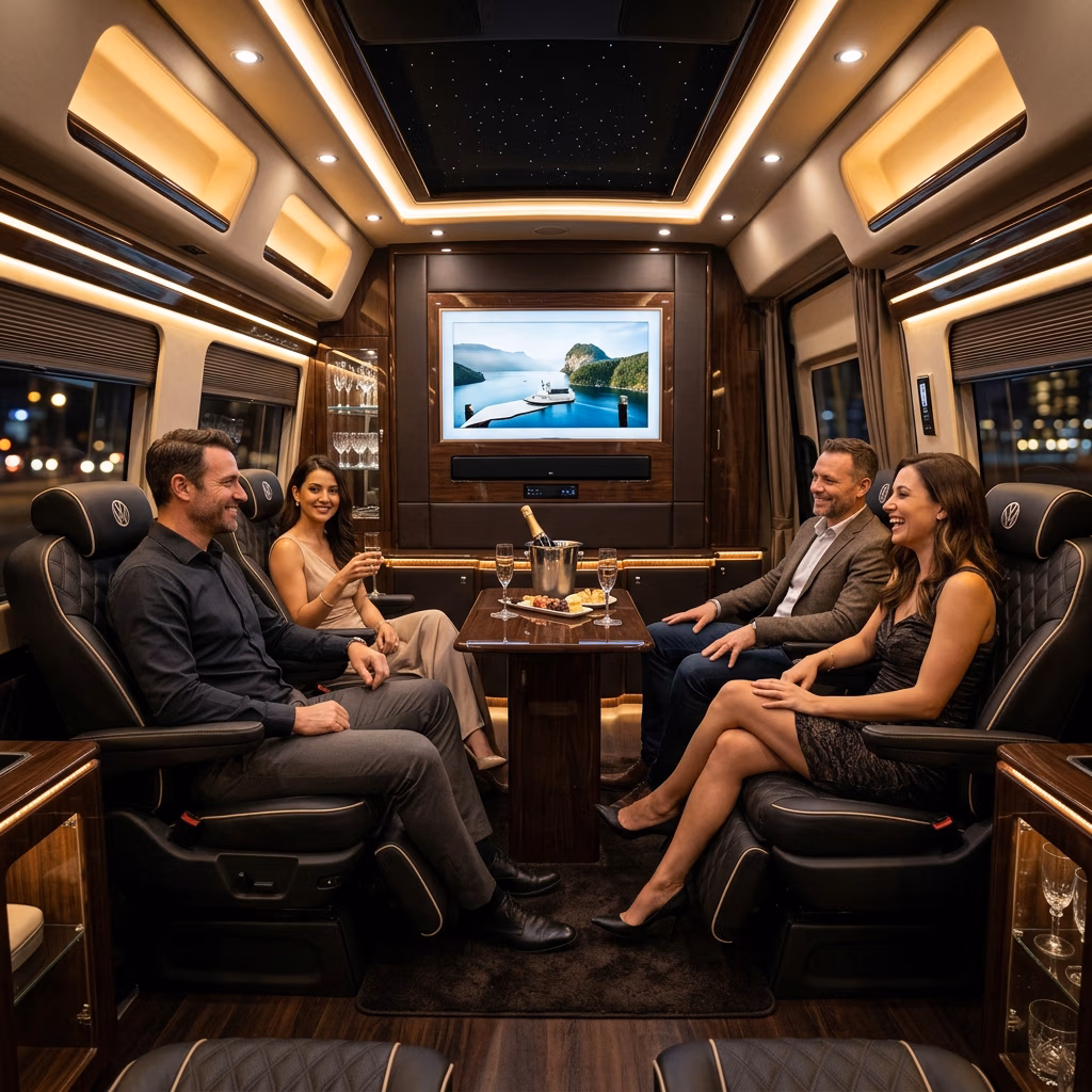 Volkswagen Transporter interior cabin, spacious passenger seats Istanbul group transfer comfort