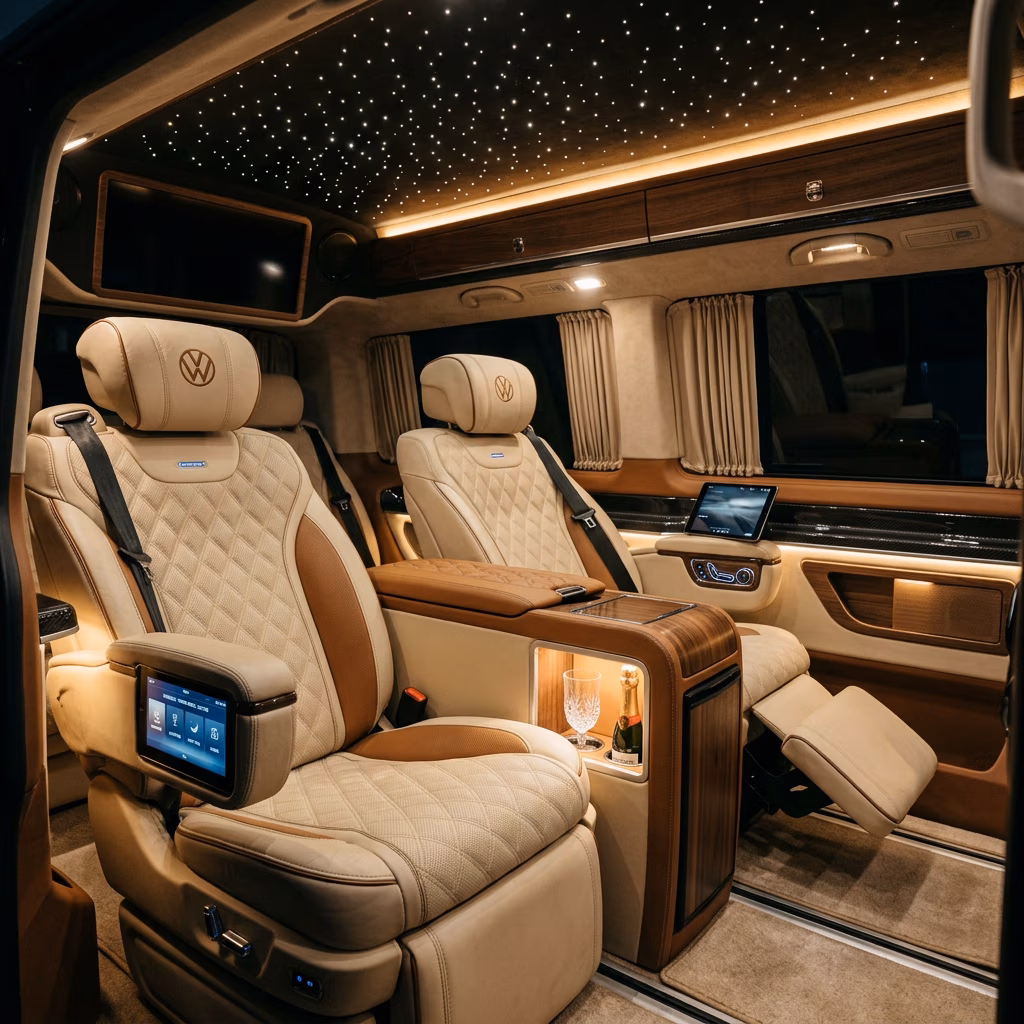 Volkswagen Transporter interior detail, seat and dashboard close-up Istanbul VIP transfer
