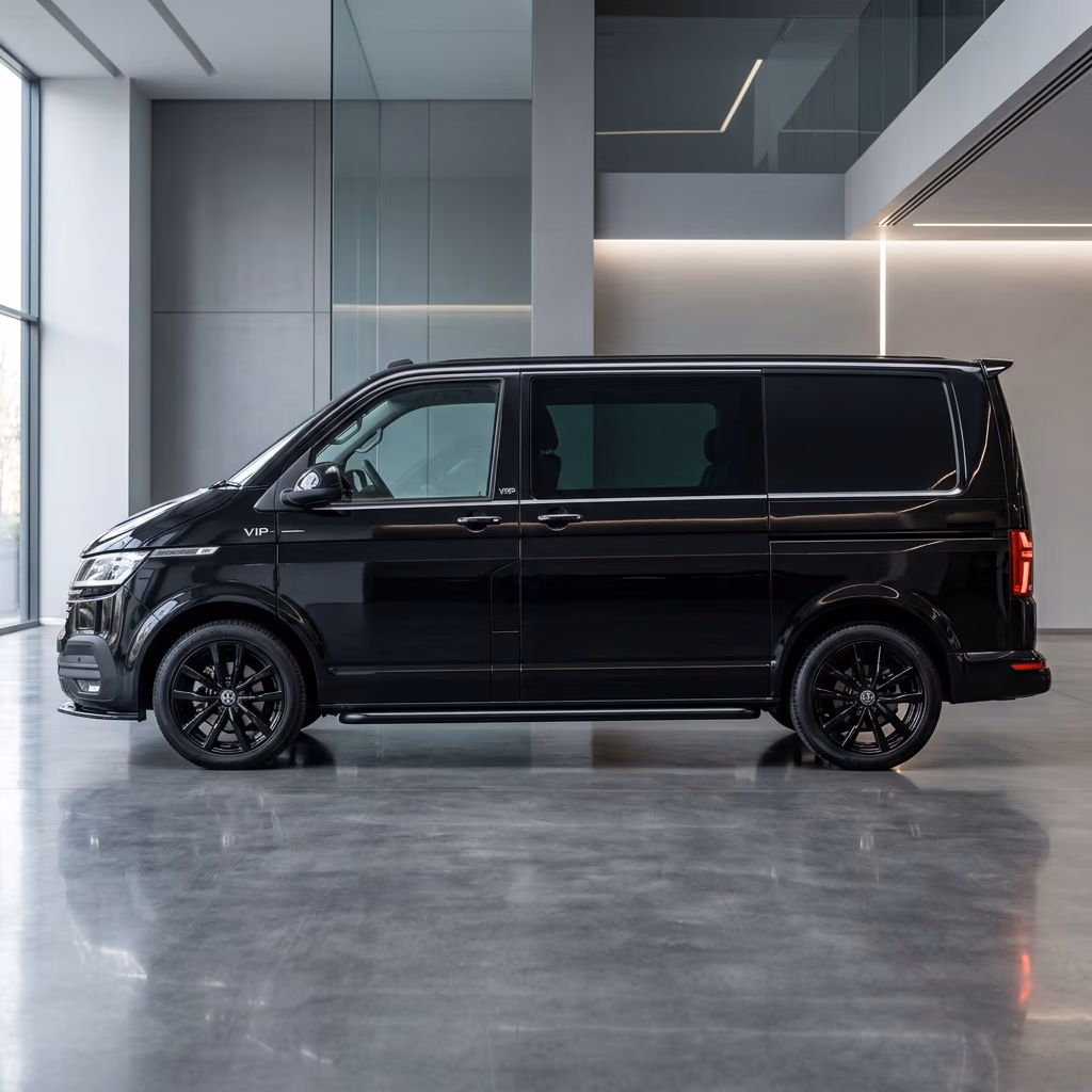 Volkswagen Transporter side profile view, white minivan Istanbul transfer service