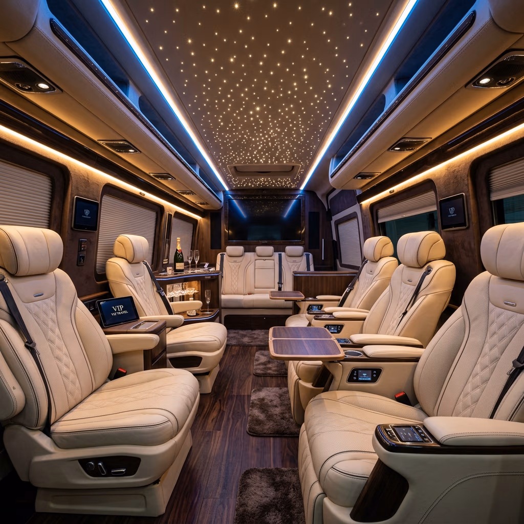 Mercedes Sprinter interior cabin with spacious touring seats, 15-seat Istanbul group transfer comfort