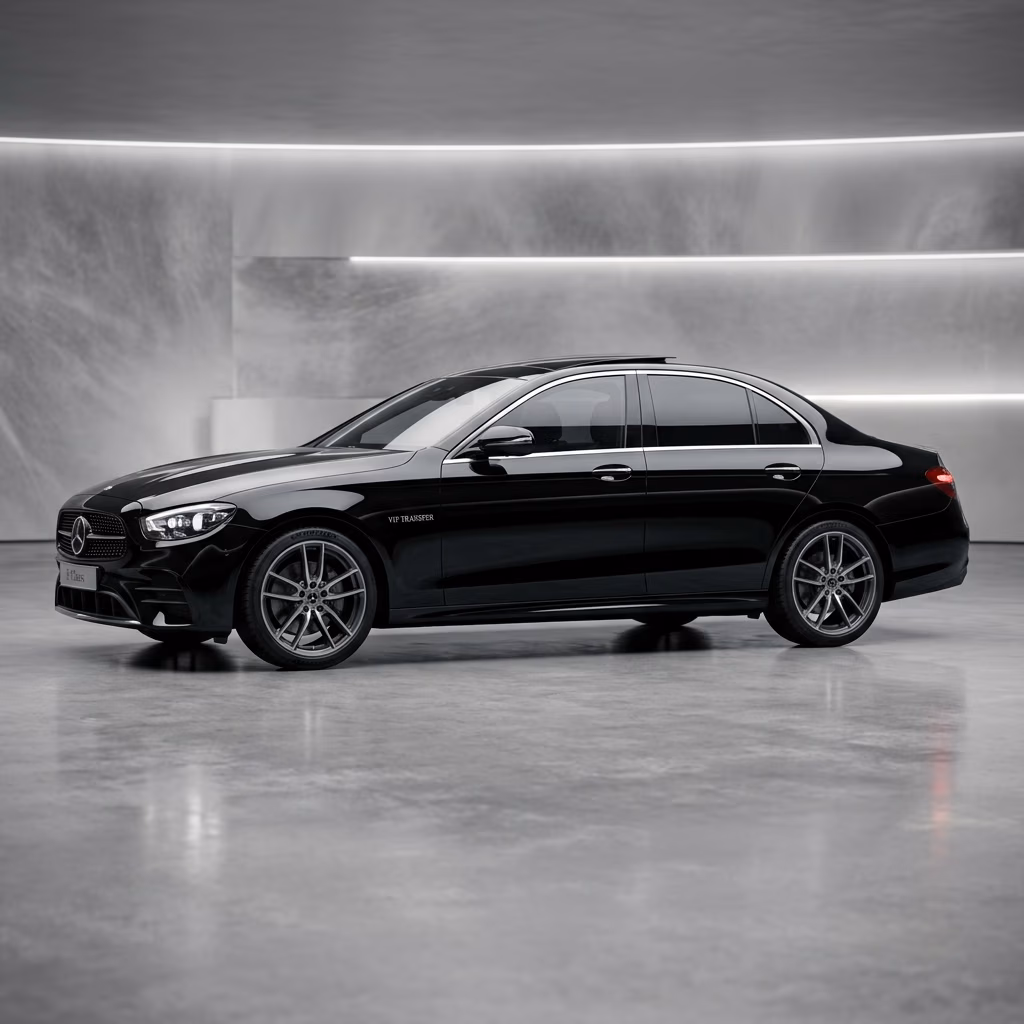 Mercedes Classe E vista laterale — berlina executive VIP a Istanbul