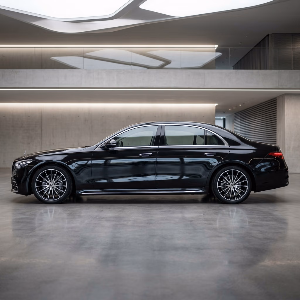 Black Mercedes S Class luxury sedan side profile view — Istanbul SAW airport private chauffeur service