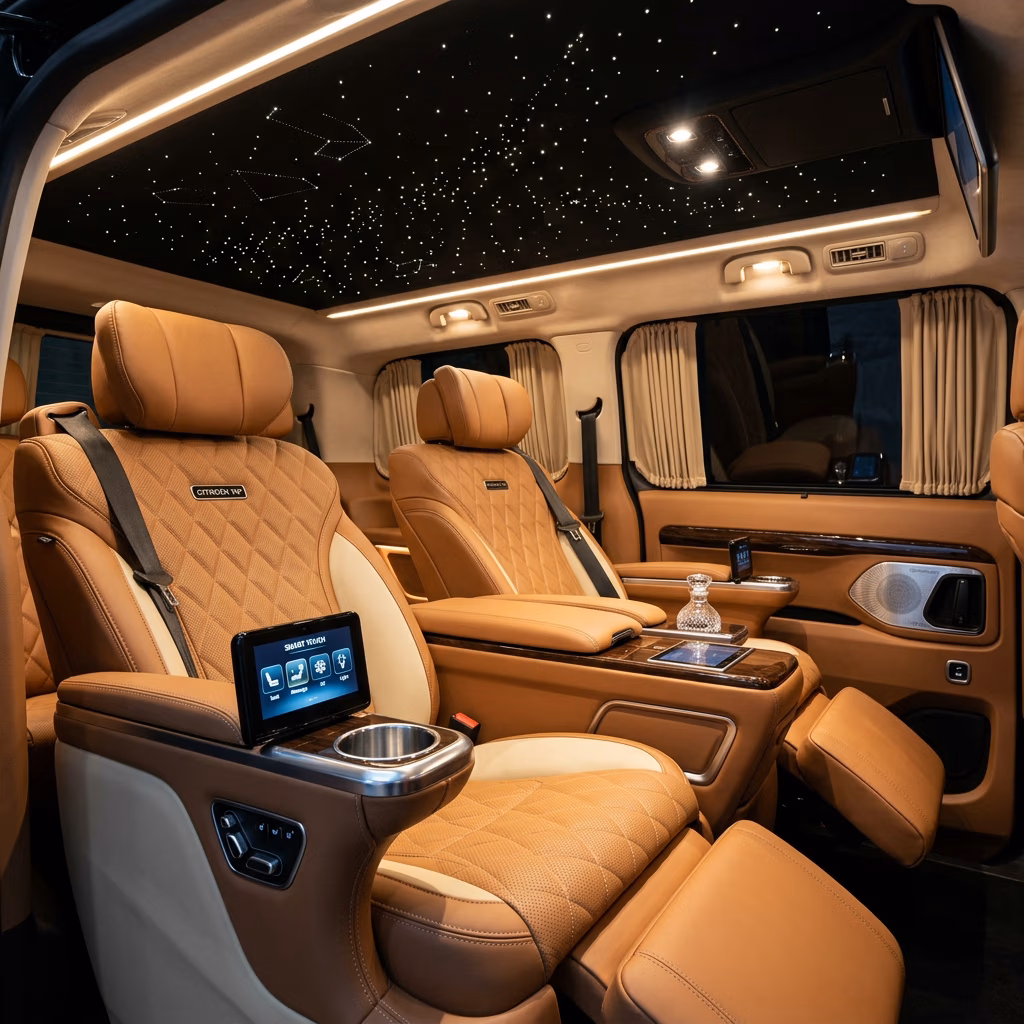 Citroën SpaceTourer interior comfort detail, quiet cabin and sun-blind divider Istanbul airport VIP transfer