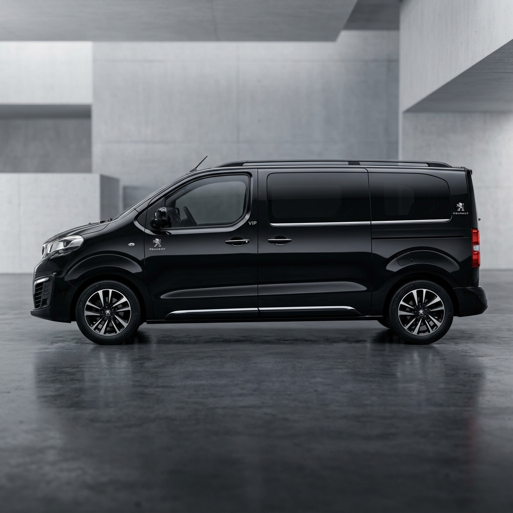 Grey Peugeot Traveller minivan side profile, roomy body for Istanbul city transfer